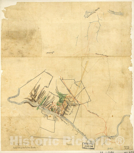 Historic 1880 Map - Map of Mineral Lands in Culpepper County, Virginia, on The Rapidan River
