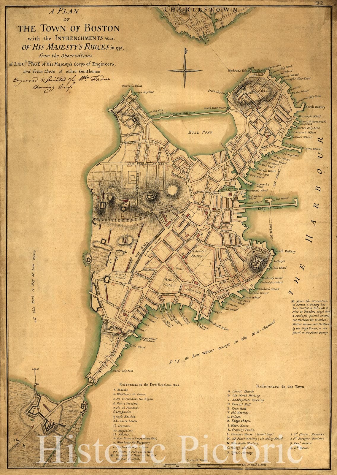 Historic 1777 Map - A Plan of The Town of Boston with The intrenchments &ca. of His Majesty's Forces in 1775, from The observations of Lieut. Page of His Majesty's Corps of Engineers