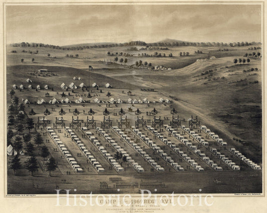 Historic 1860 Map - Camp of The 196th REGT. O.V.I. Col. R. P. Kennedy comdg. Stevensons Station Near Winchester, Va.