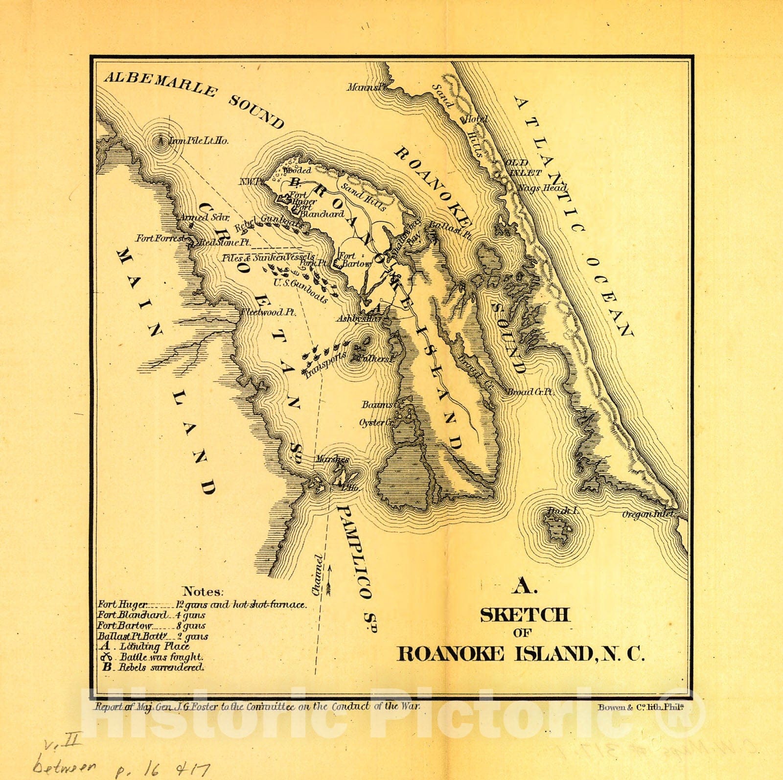 Historic 1862 Map - Sketch of Roanoke Island, N.C. February 8, 1862