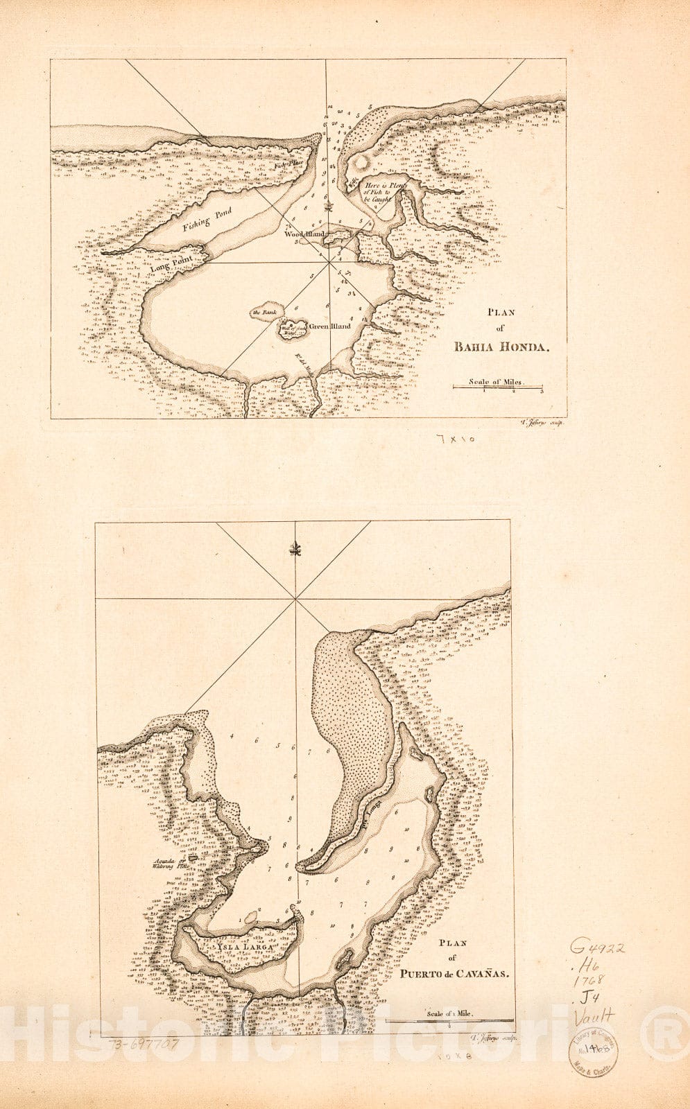 Historic 1768 Map - Plan of BahÃ­a Honda. Plan of Puerto de CavaÃ±as.