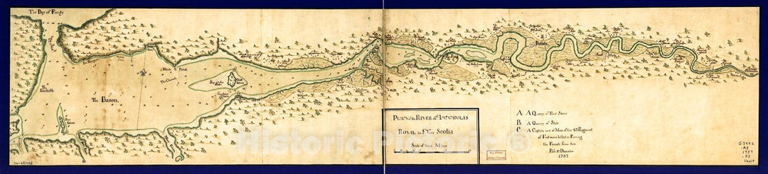 Historic 1757 Map - Plan of The River of Annapolis Royal in Nova Scotia.