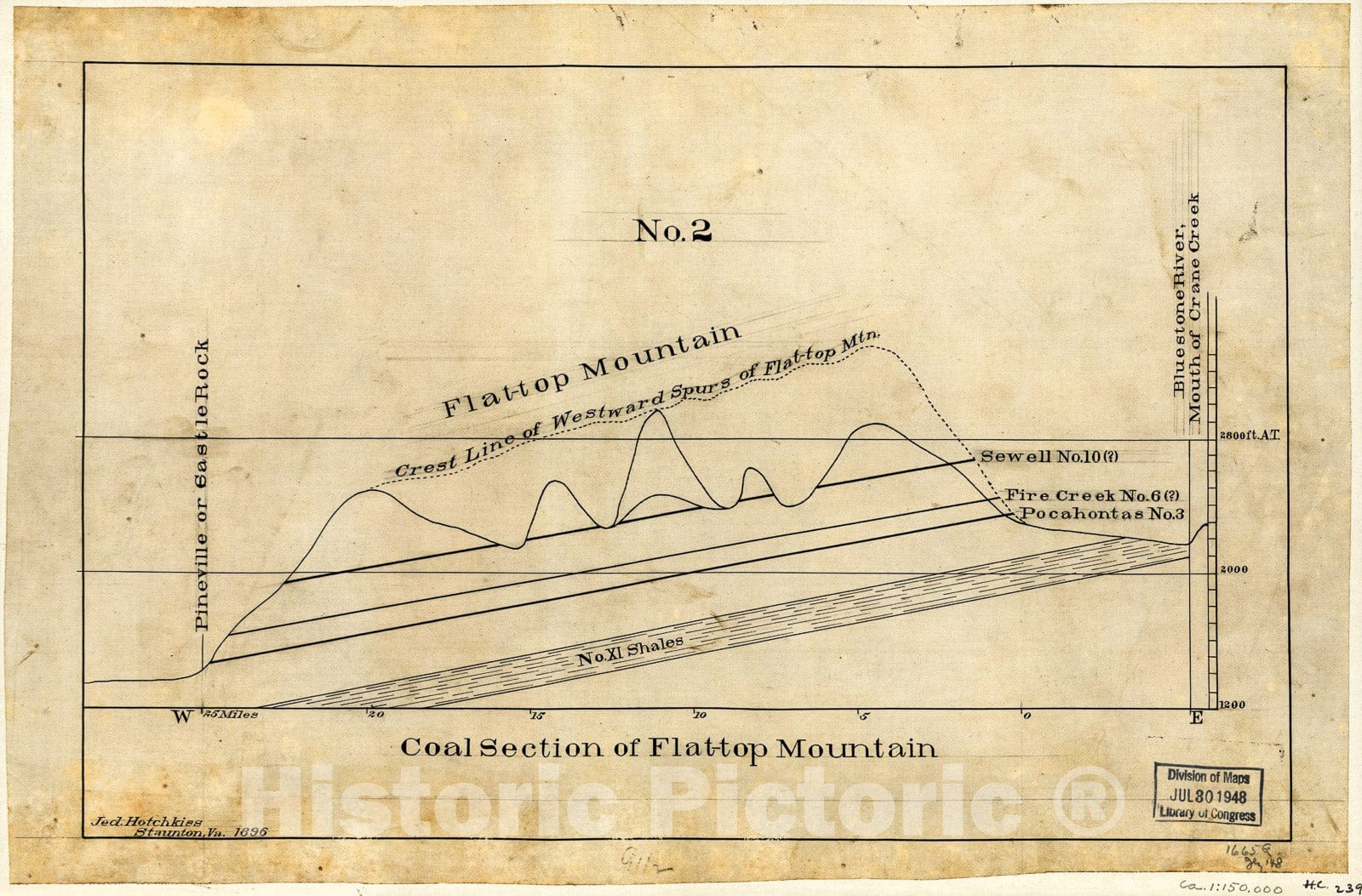 Historic 1896 Map - Coal Section of Flat-top Mountain