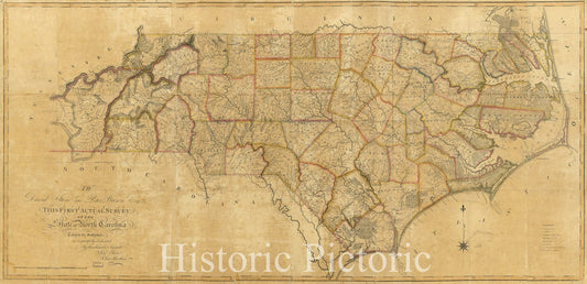Historic 1808 Map - to David Stone and Peter Brown, Esq. : This First Actual Survey of The State of North Carolina Taken by The subscribers is respectfully Dedicated