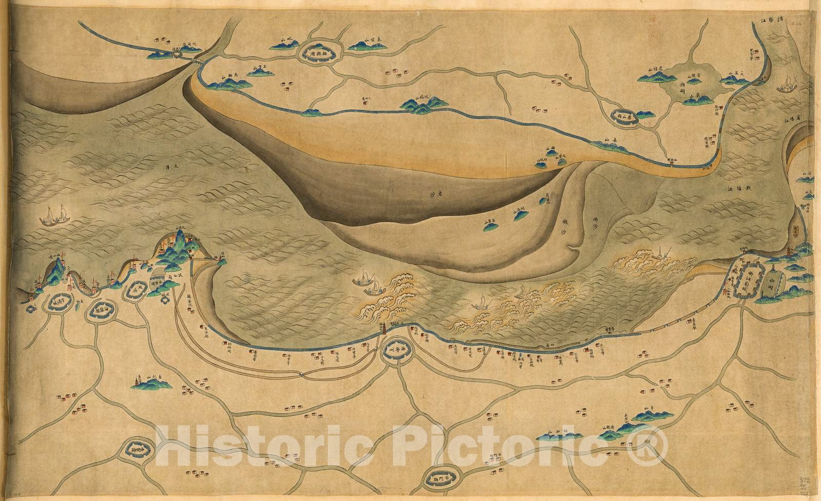 Historic 1775 Map - Qiantang Jiang yan an tu