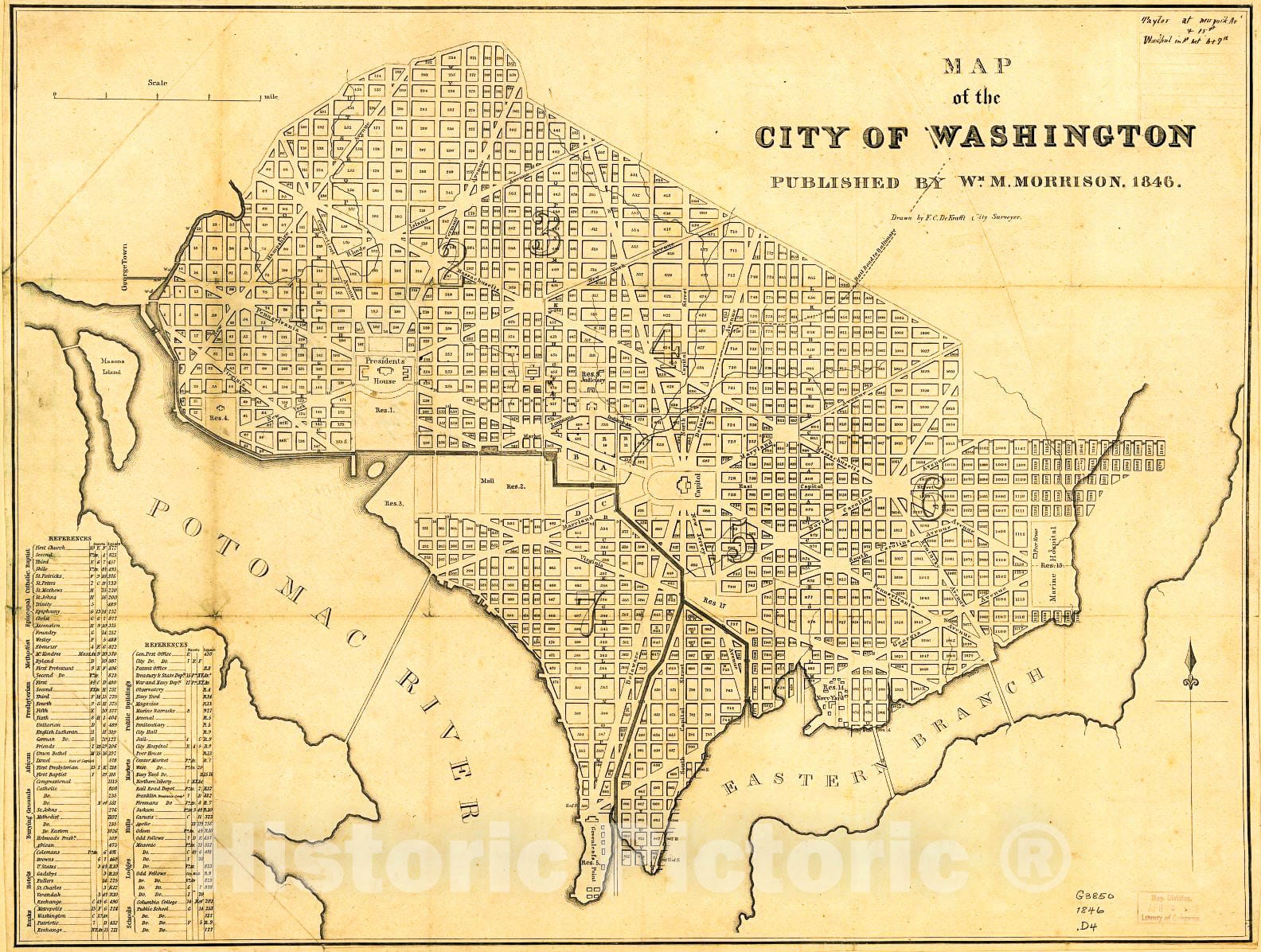 Historic 1846 Map - Map of The City of Washington