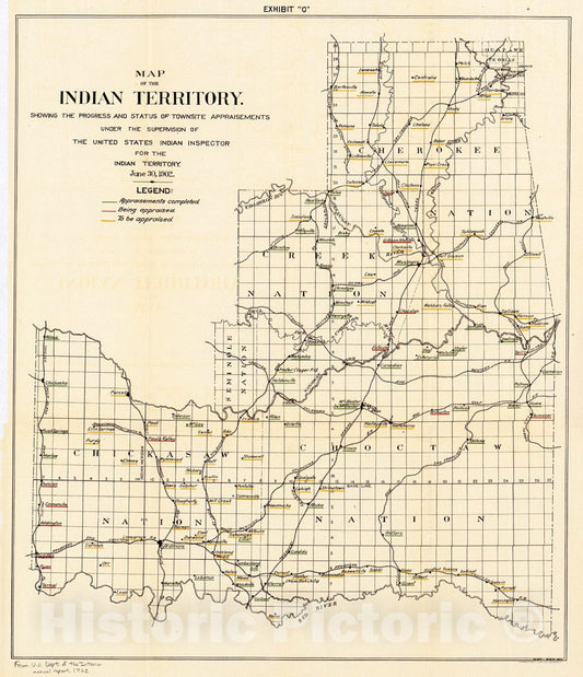 Historic 1902 Map - Map of The Indian Territory : Showing The Progress and Status of townsite appraisements, Under The Supervision of The United States Indian Inspector