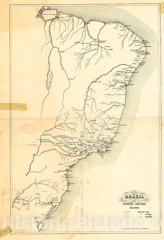 Historic 1902 Map - Brazil, Provincial Railroads.
