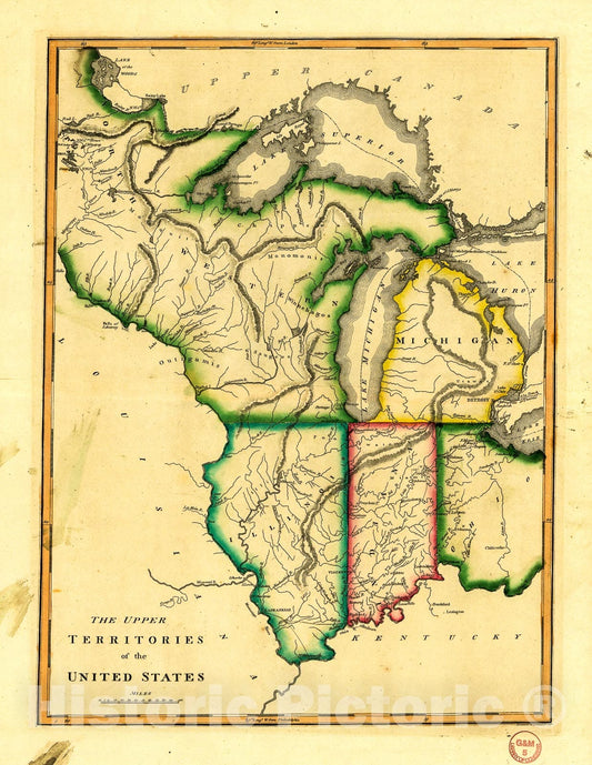 Historic 1814 Map - The Upper Territories of The United States.