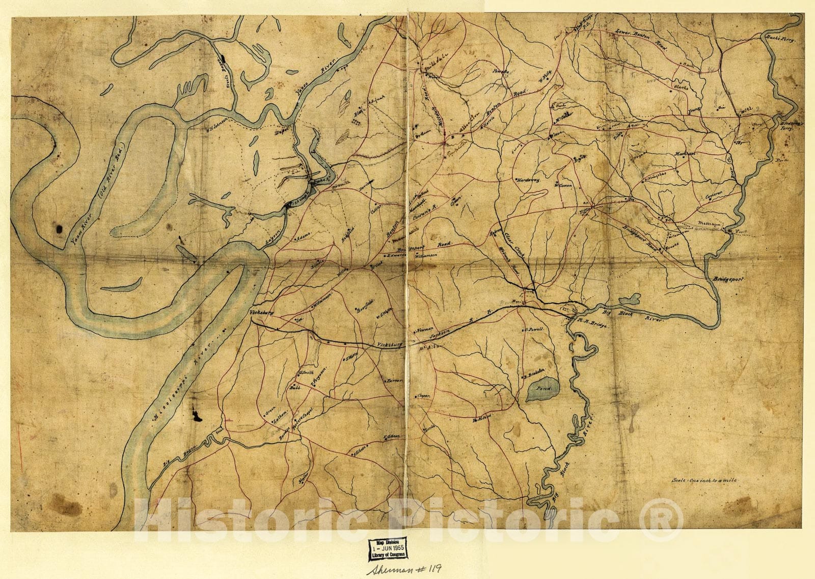 Historic 1863 Map - Map of The Environs of Vicksburg, Mississippi, 1863 2