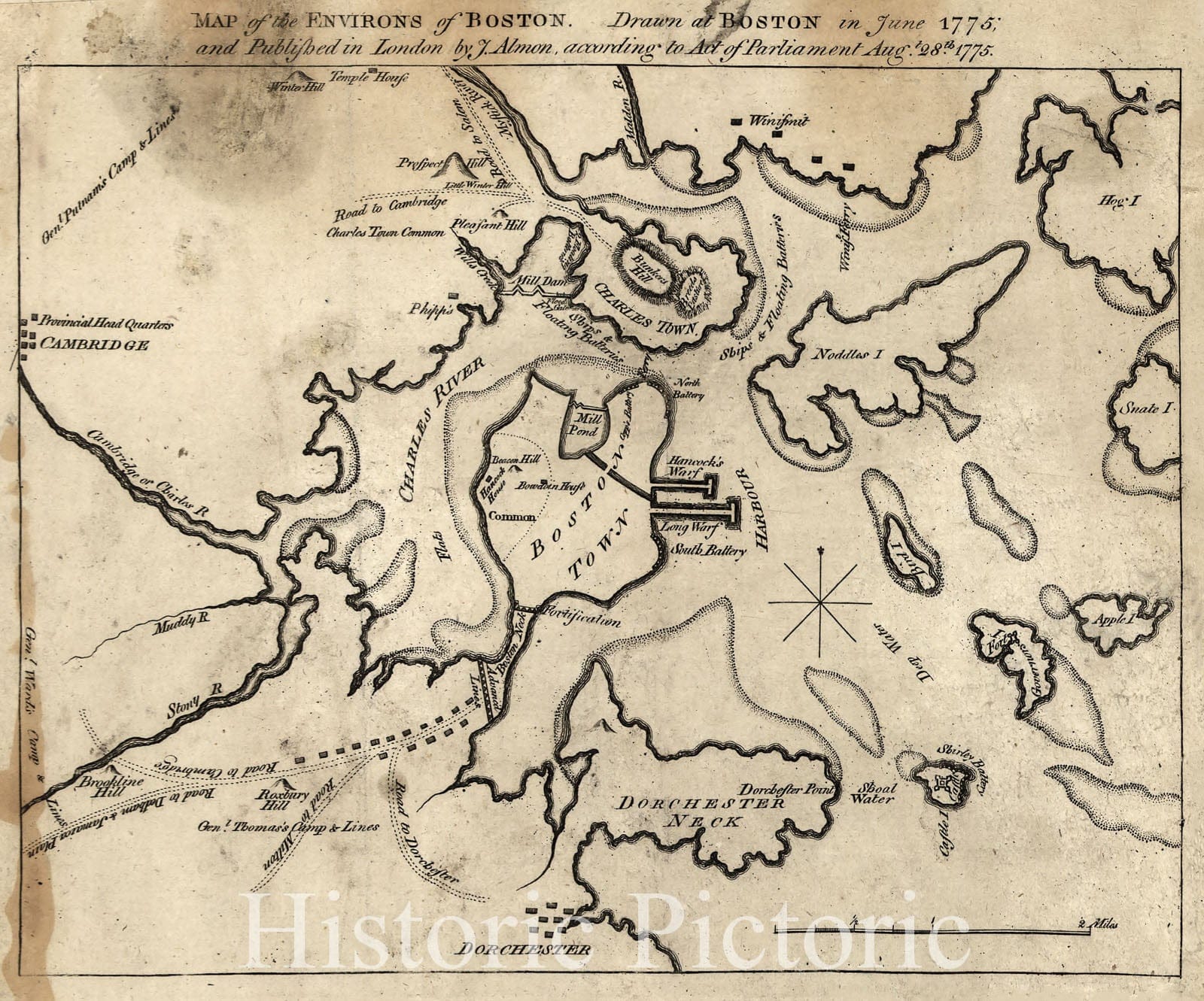 Historic 1775 Map - Map of The Environs of Boston.
