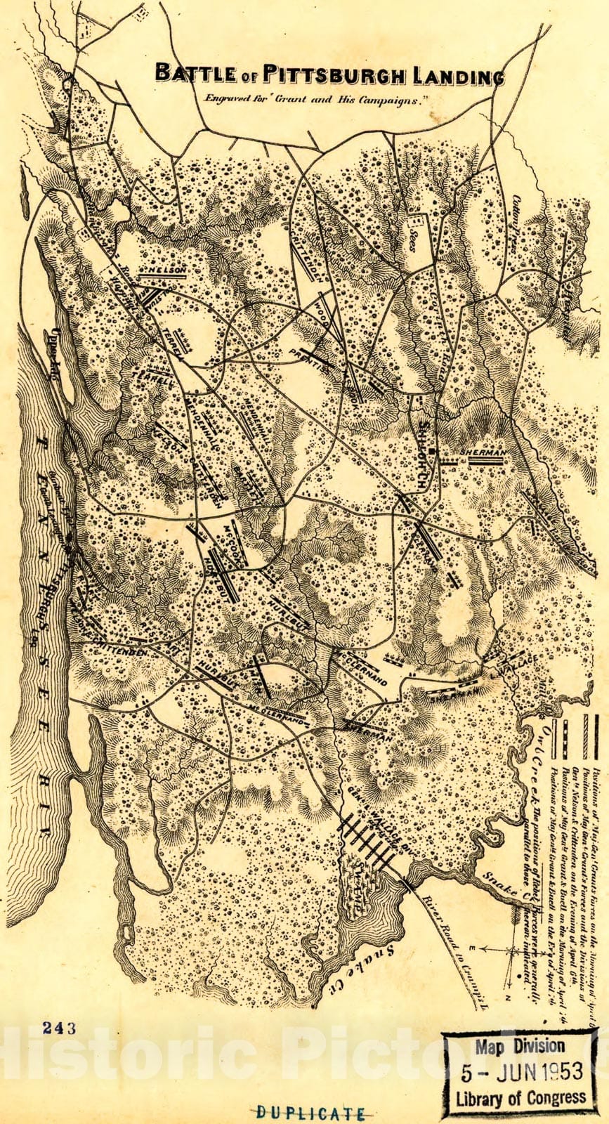 Historic 1866 Map - Battle of Pittsburgh Landing i.e, Shiloh