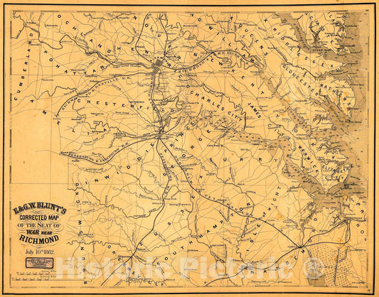 Historic 1862 Map - E. & G. W. Blunt's Corrected map of The seat of war Near Richmond, July 10th, 1862.