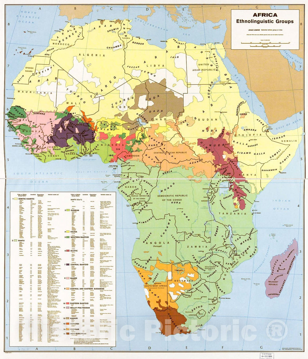 Historic 1970 Map - Africa: Ethnolinguistic Groups. 10-70.