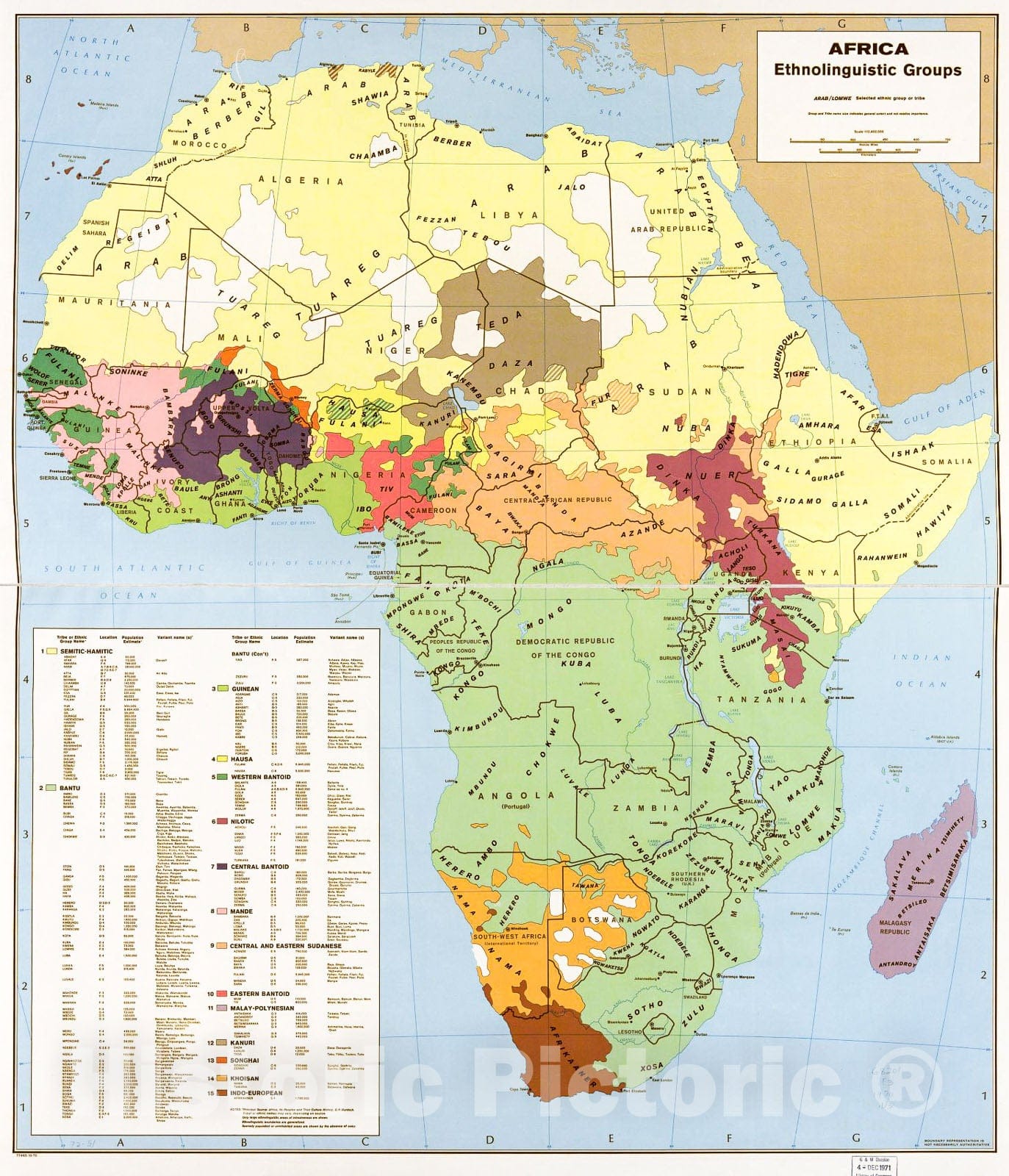 Historic 1970 Map - Africa: Ethnolinguistic Groups. 10-70.