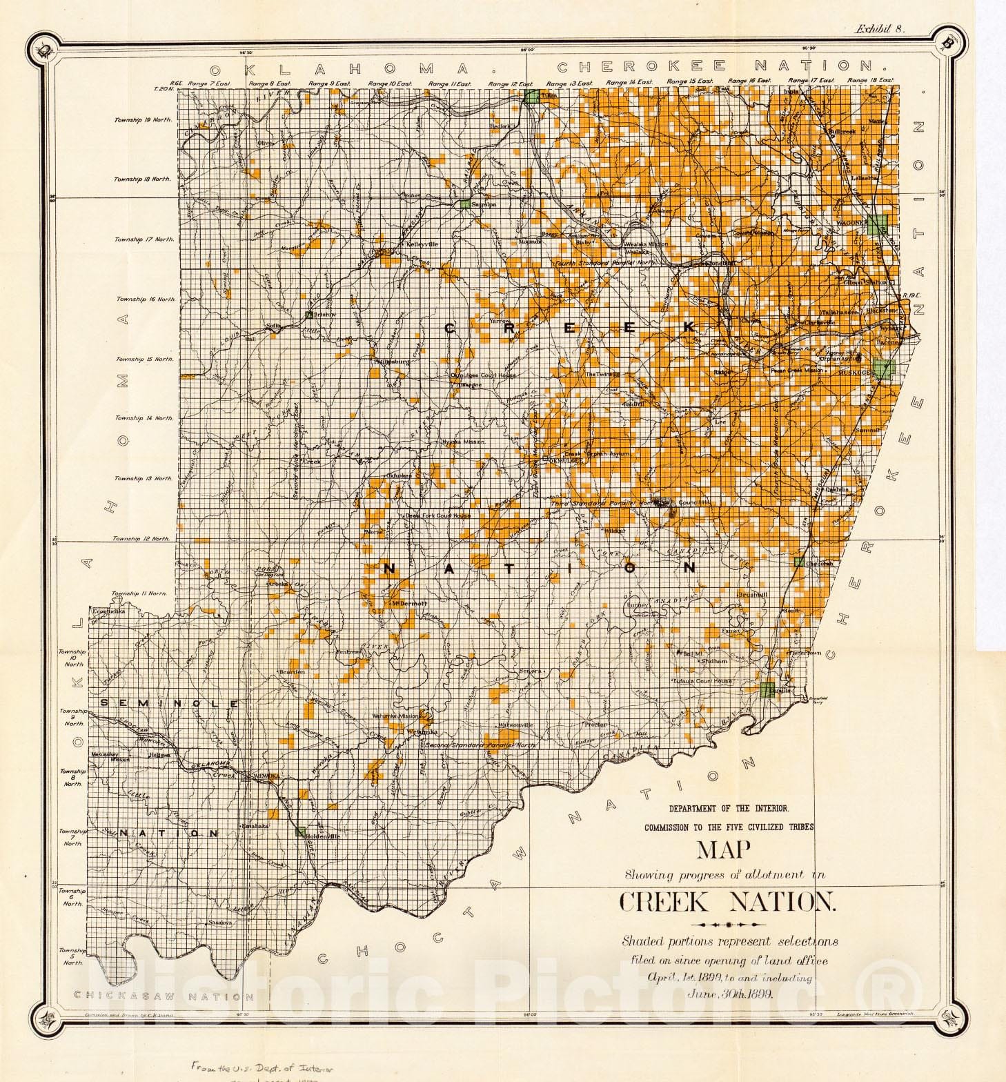 Historic 1899 Map - Map Showing Progress of Allotment in Creek Nation