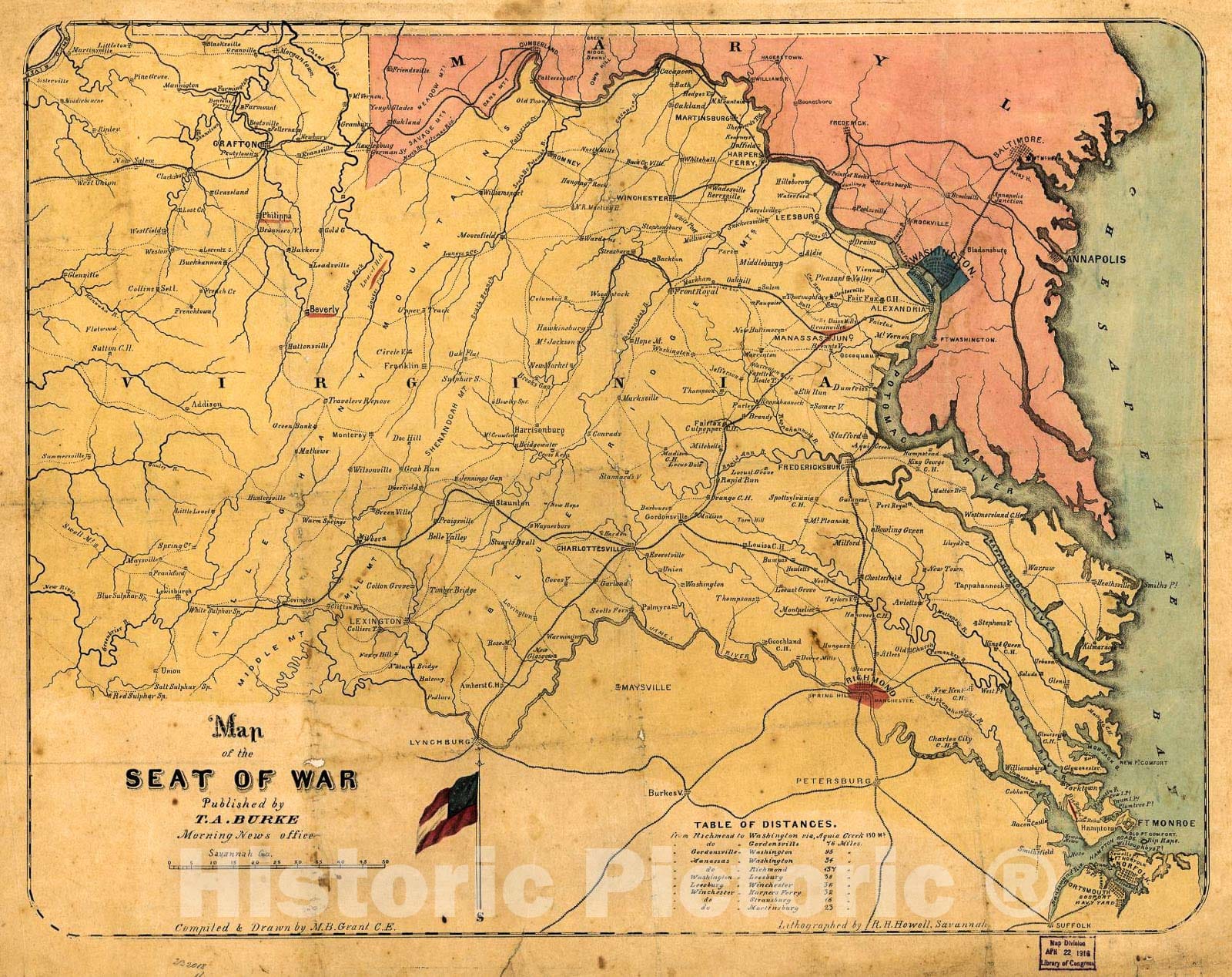Historic 1861 Map - Map of The seat of war : Virginia and Maryland