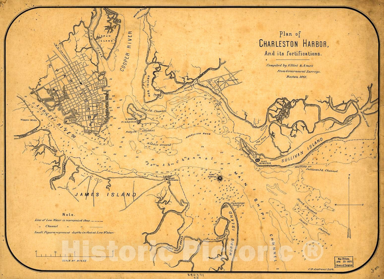Historic 1861 Map - Plan of Charleston Harbor, and its fortifications