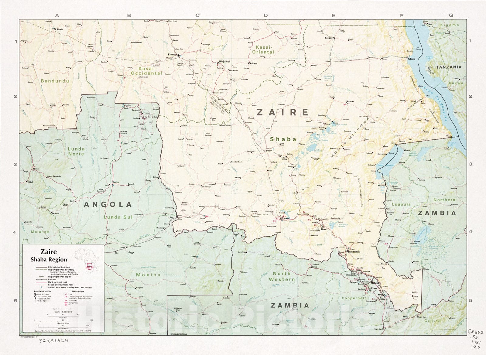 Historic 1981 Map - Zaire, Shaba Region.