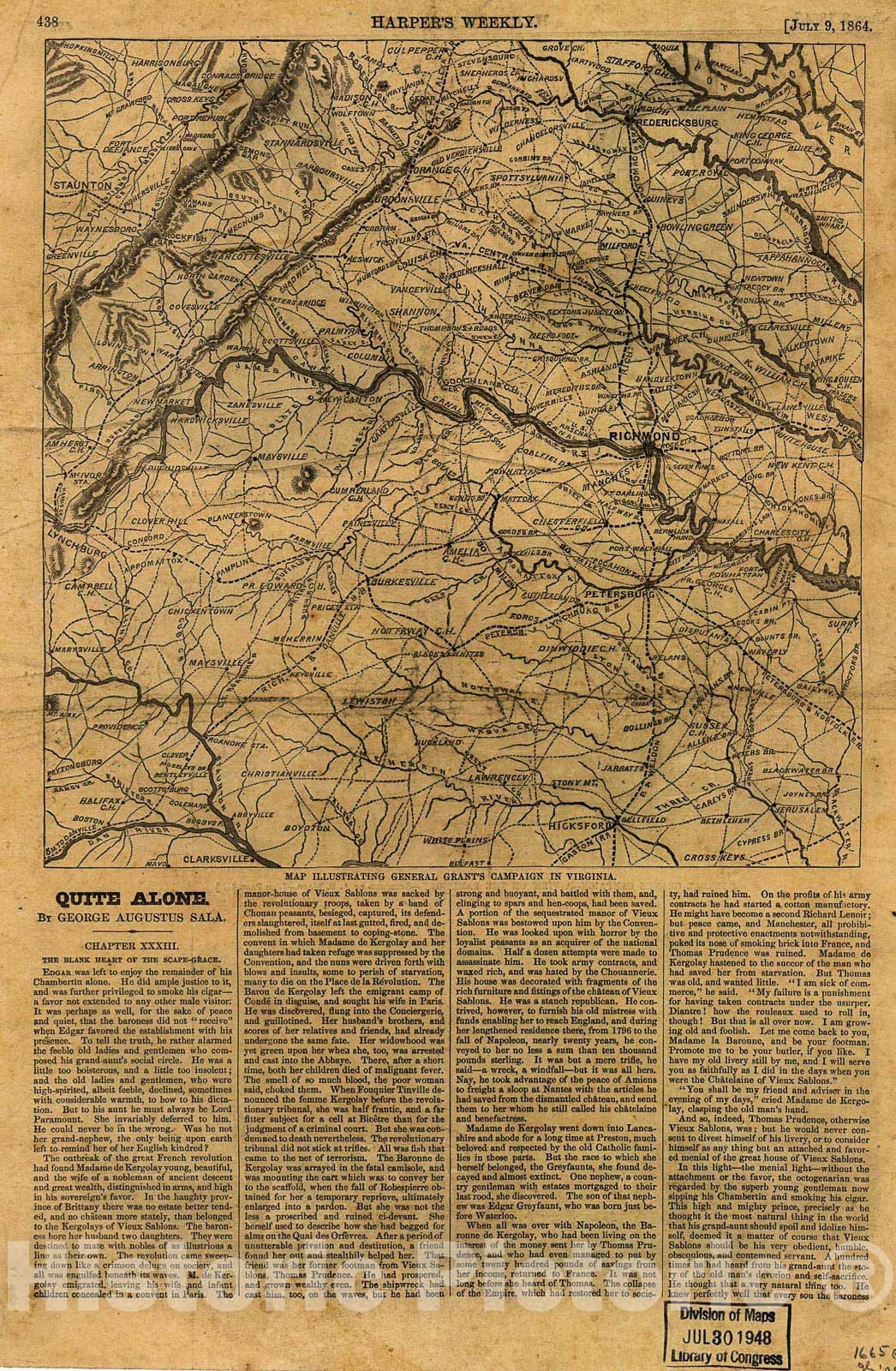 Historic 1864 Map - Map Illustrating General Grant's Campaign in Virginia.