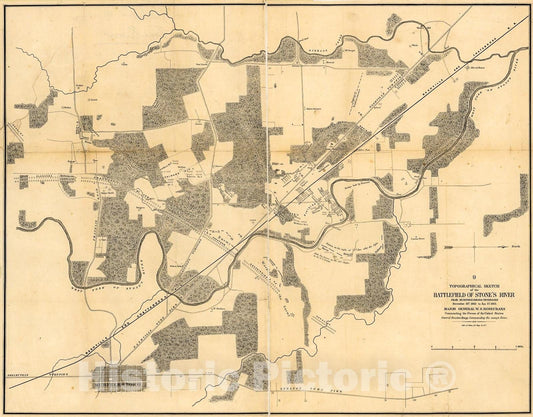 Historic 1863 Map - Topographical Sketch of The Battlefield of Stone's River Near Murfreesboro, Tennessee, December 31st, 1862 to Jan. 3D, 1863 : Major General W.S. Rosecrans