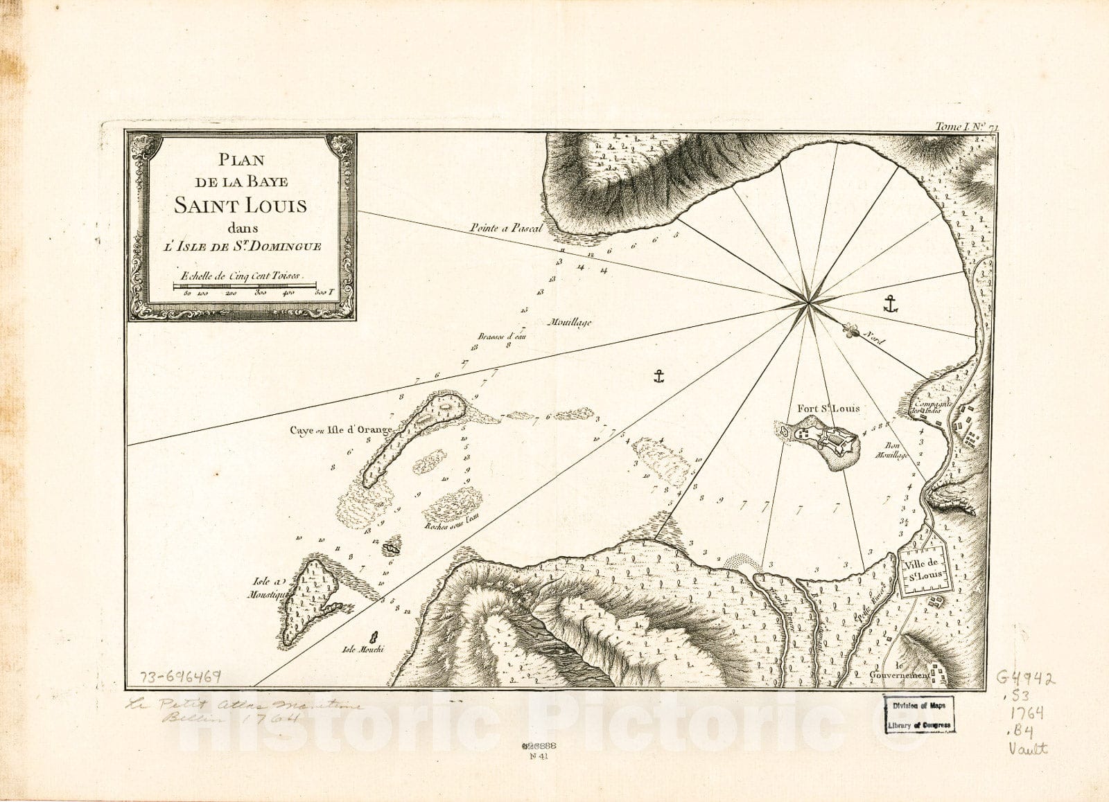 Historic 1764 Map - Plan de la Baye Saint Louis Dans l'isle de St. Domingue.