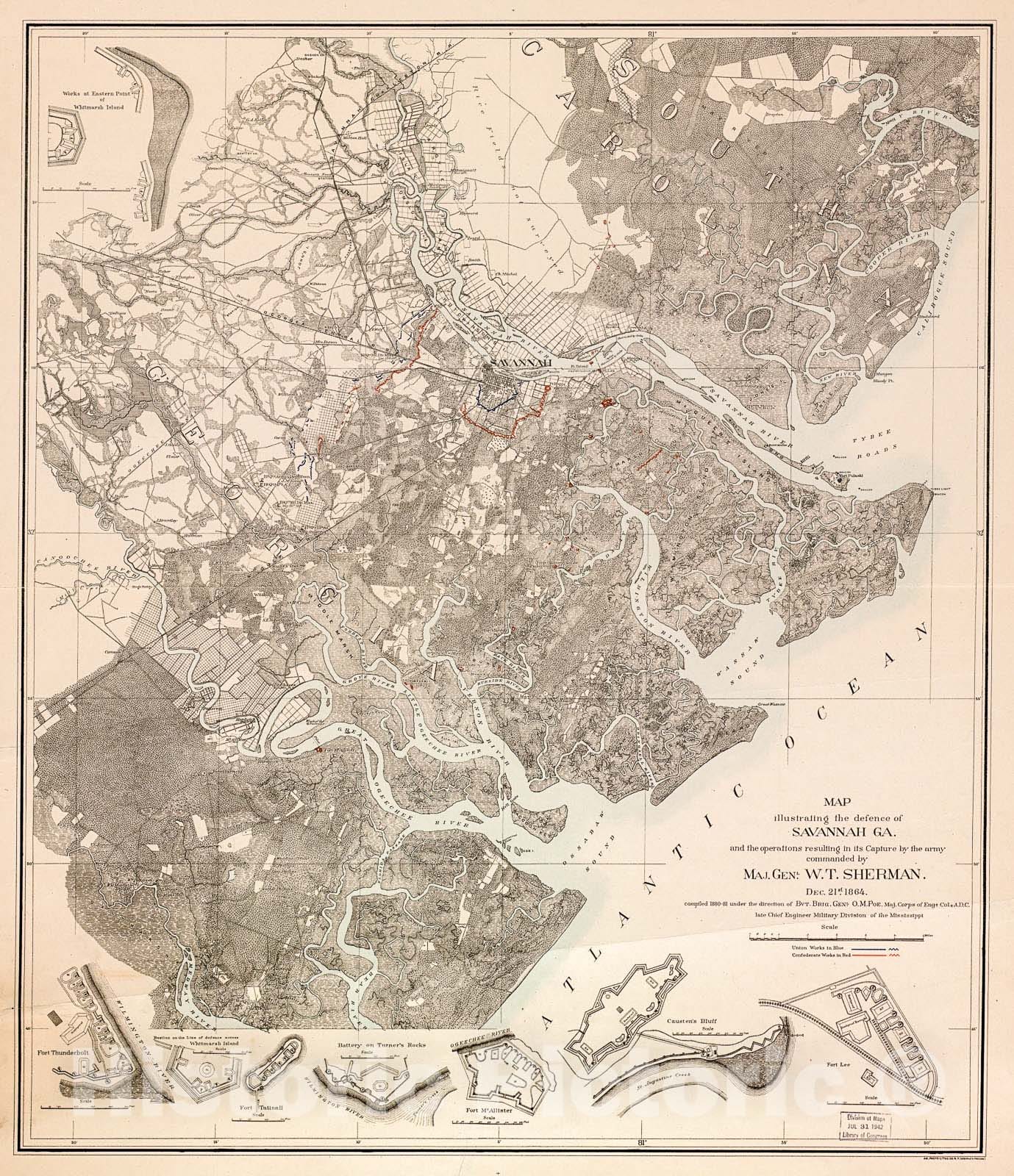 Historic Map - Map Illustrating The Defence sic of Savannah, Ga. and The Operations Resulting in its Capture by The Army commanded by Maj. Genl. W.T. Sherman, Dec. 21st, 1864