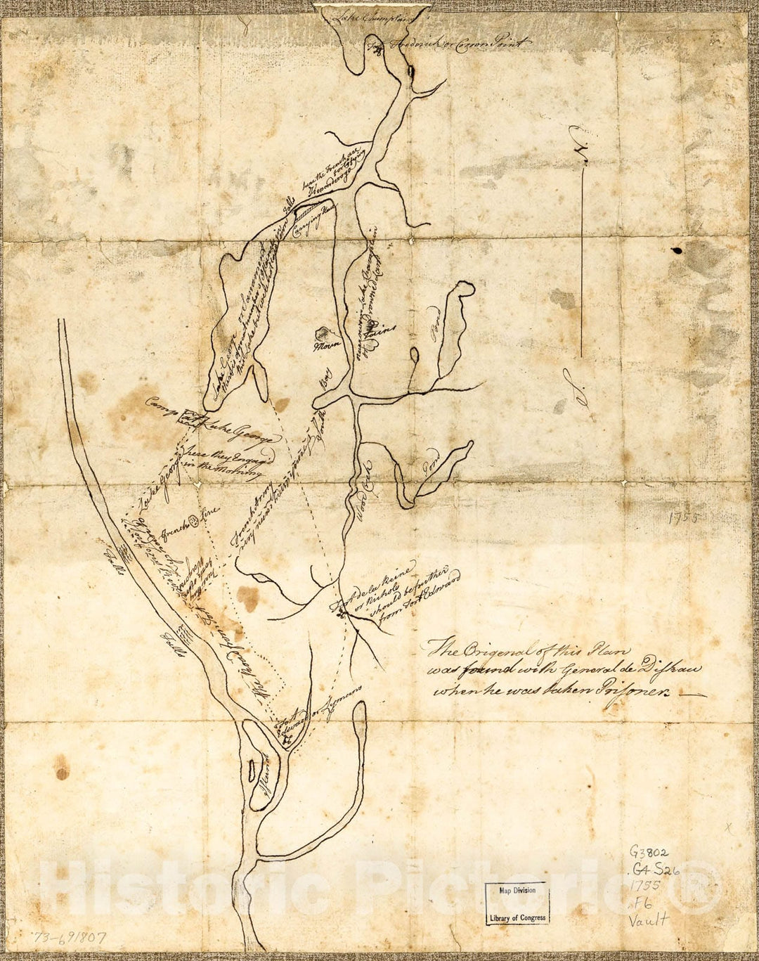 Historic 1755 Map - Fort Edward to Crown Point.