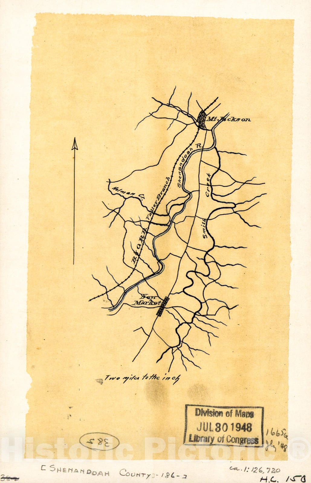 Historic 1863 Map - Map of Shenandoah County Between Mt. Jackson and New Market, Virginia