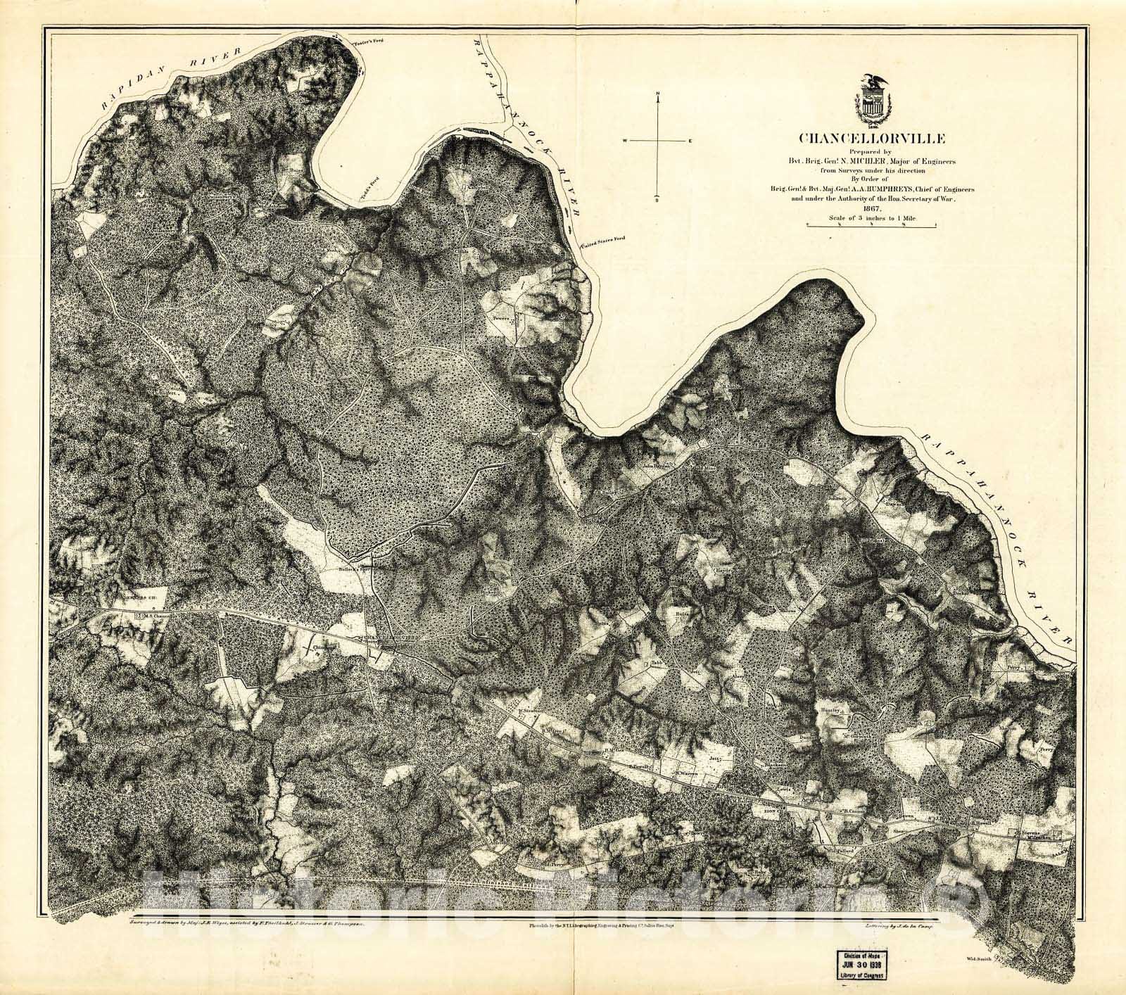 Historic 1863 Map - Chancellorville sic May 1-3, 1863