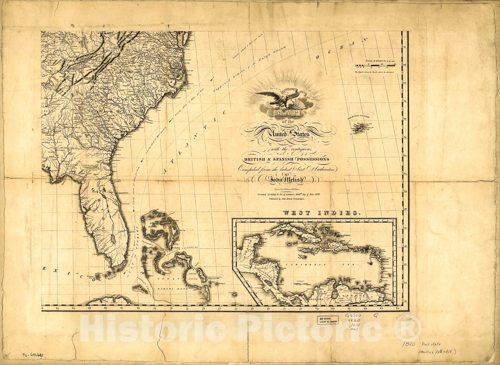 Historic 1820 Map - Map of The United States of America : with The contiguous British and Spanish Possessions 2