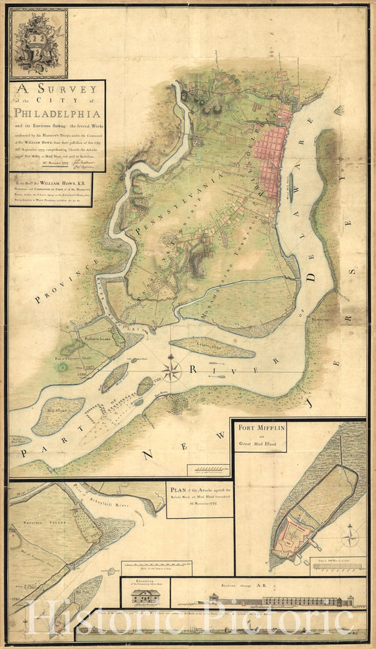 Historic 1777 Map - A Survey of The City of Philadelphia and its Environs shewing The Several Works Constructed by His Majesty's Troops, Under The Command of Sir William Howe,