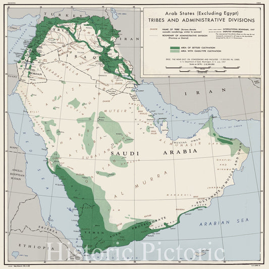 Historic 1947 Map - Arab States (excluding Egypt), Tribes and Administrative divisions