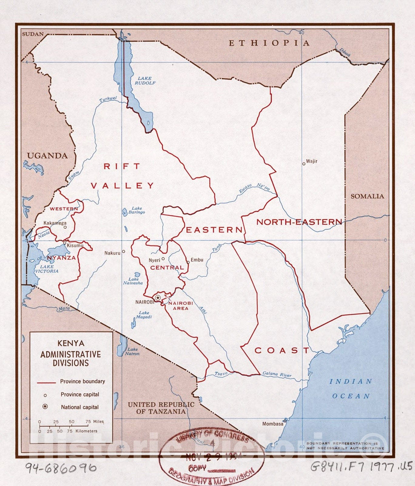 Historic 1977 Map - Kenya, Administrative divisions.
