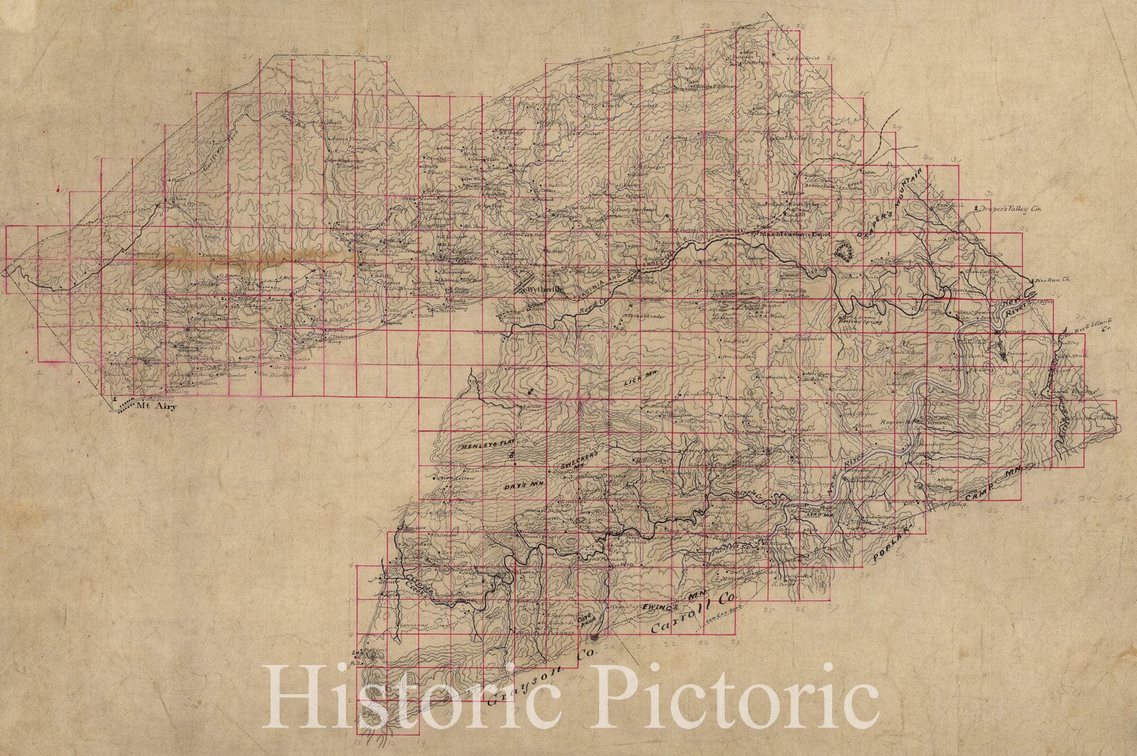 Historic 1860 Map - Map of Part of Wythe County, Va.