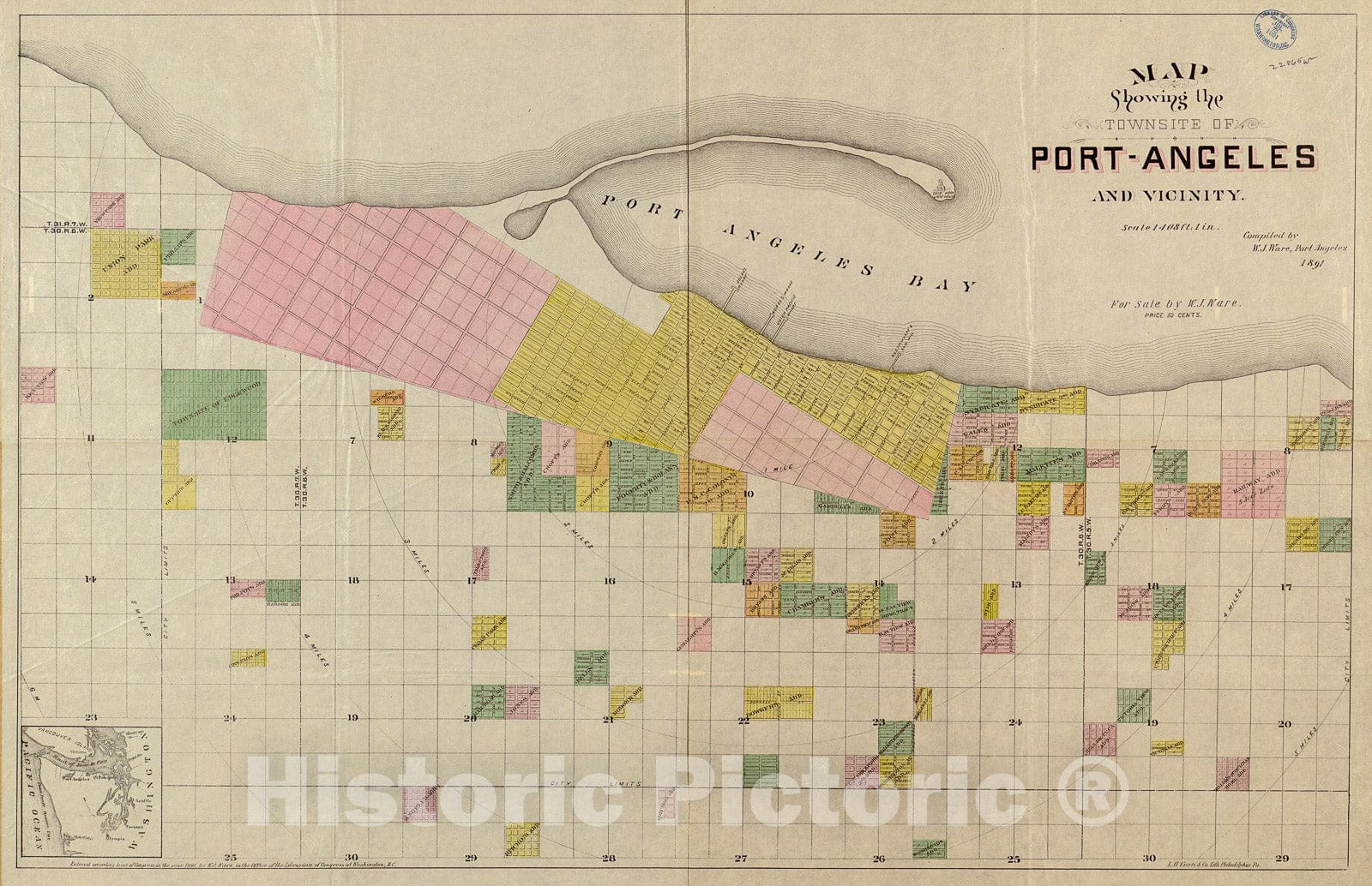 Historic 1891 Map - Map Showing The townsite of Port-Angeles and Vicinity