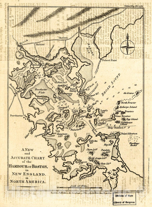 Historic 1782 Map - A New and Accurate Chart of The Harbour of Boston in New England in North America