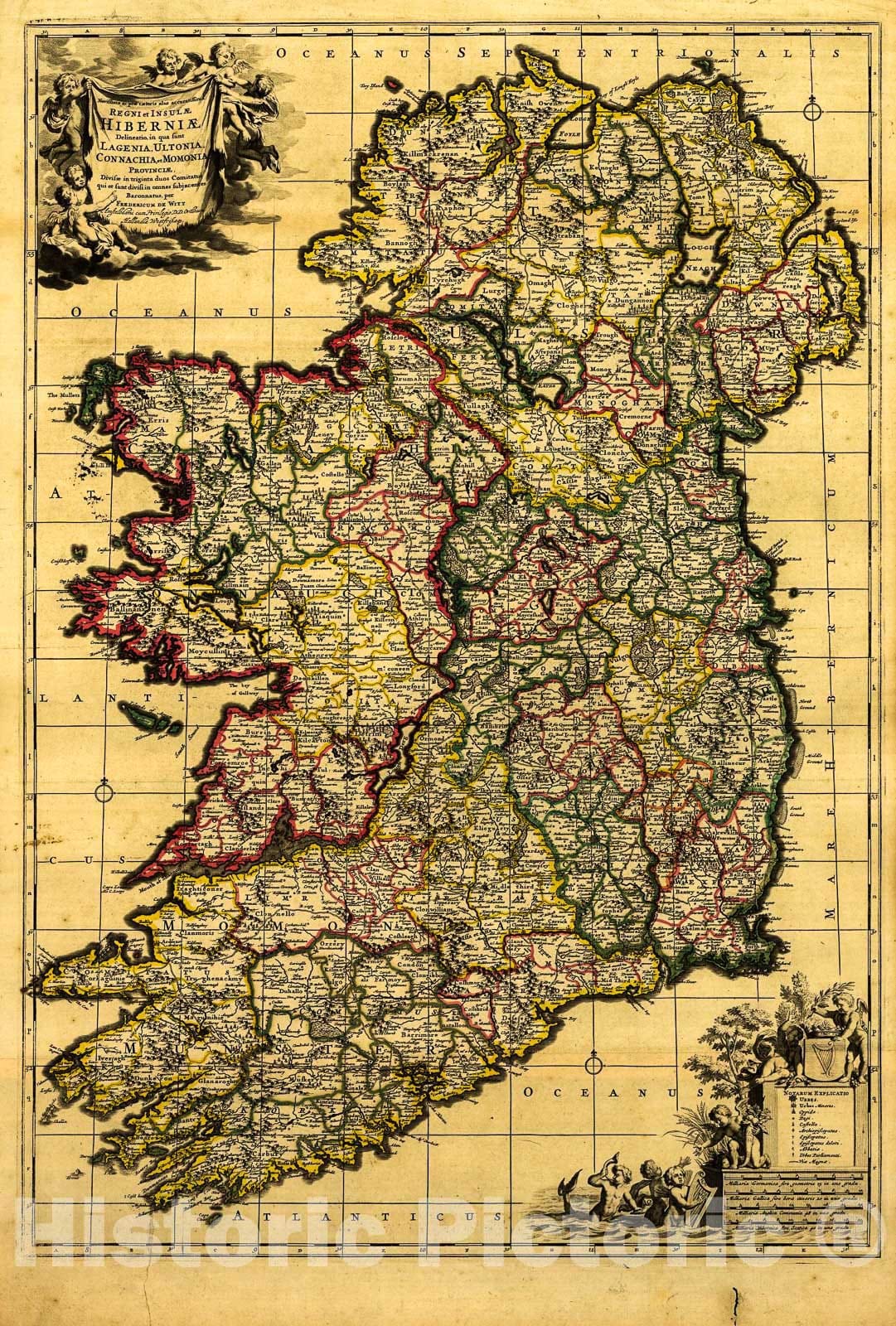 Historic 1700 Map - Regni et insulÃ¦ HiberniÃ¦ delineatio in Qua sont Lagenia, Ultonia, Connachia et Momonia provenciÃ¦. 1