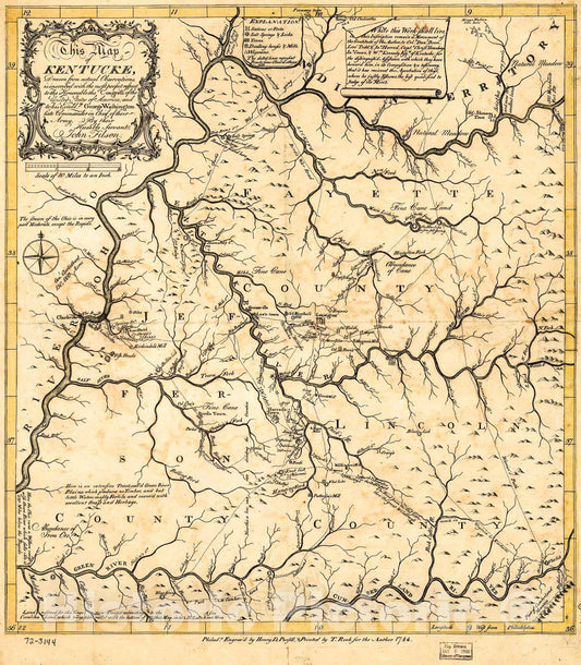Historic 1784 Map - This map of Kentucke : Drawn from Actual observations, is inscribed with The Most Perfect Respect, to The Honorable Congress of The United States of America