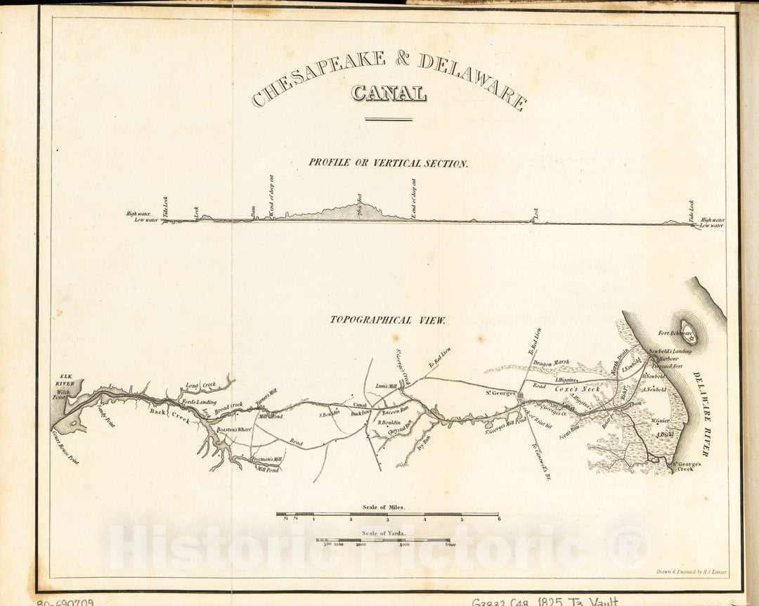 Historic 1825 Map - Chesapeake & Delaware Canal, Topographical View