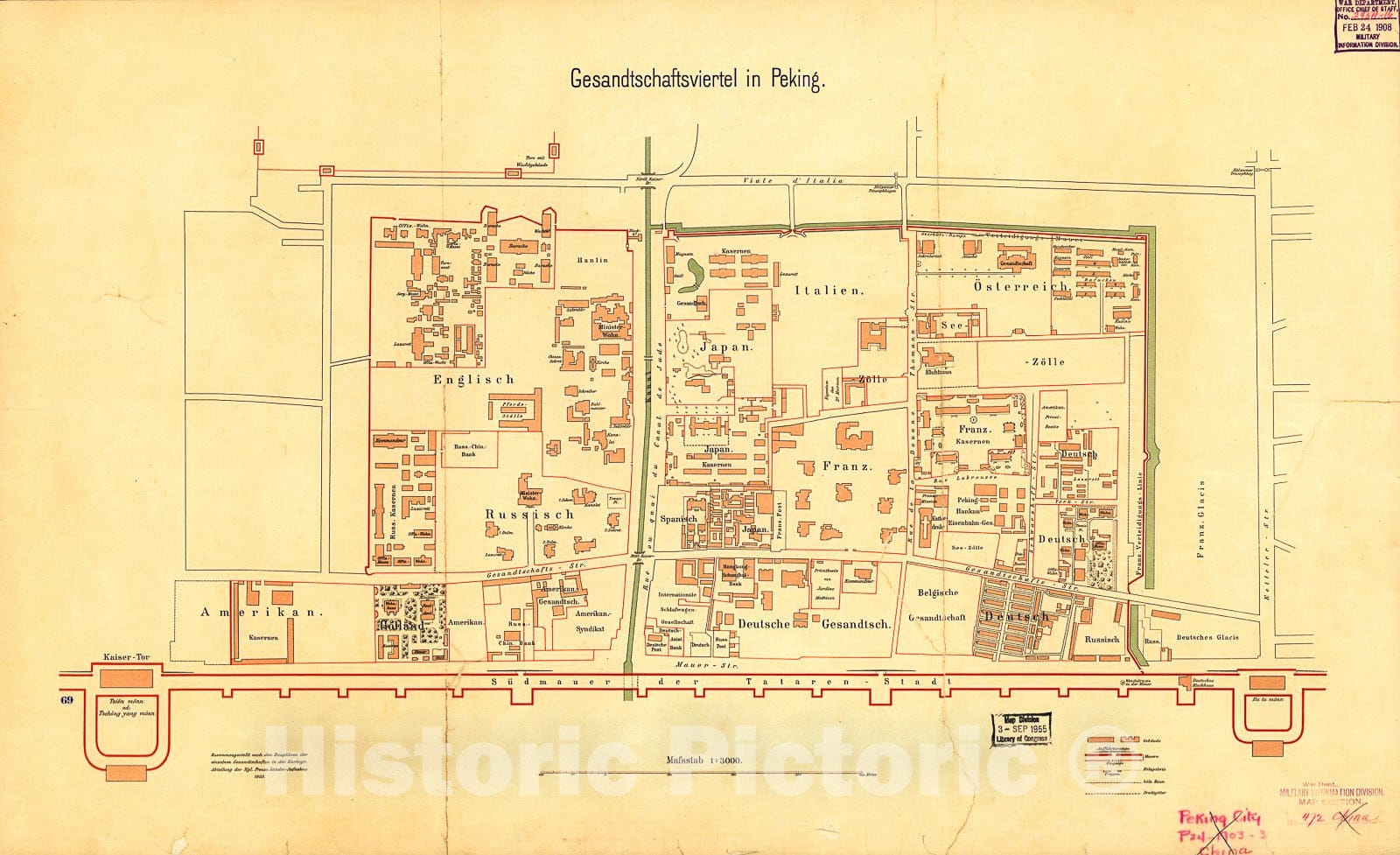 Historic 1903 Map - Gesandtschaftsviertel in Peking