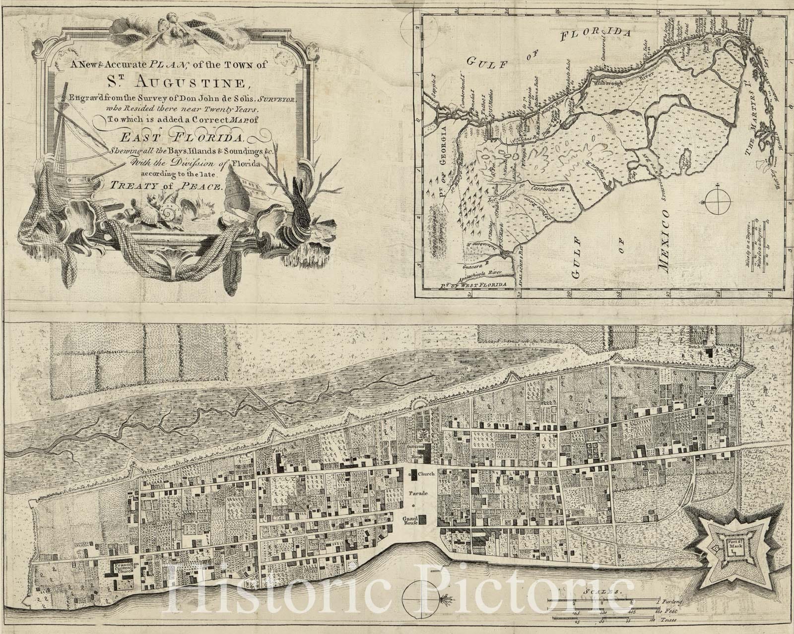 Historic 1764 Map - A New & Accurate Plan, of The Town of St. Augustine,