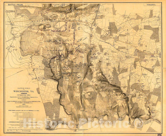 Historic 1873 Map - Battle Field of Winchester, Va. (Opequon) September 19, 1864