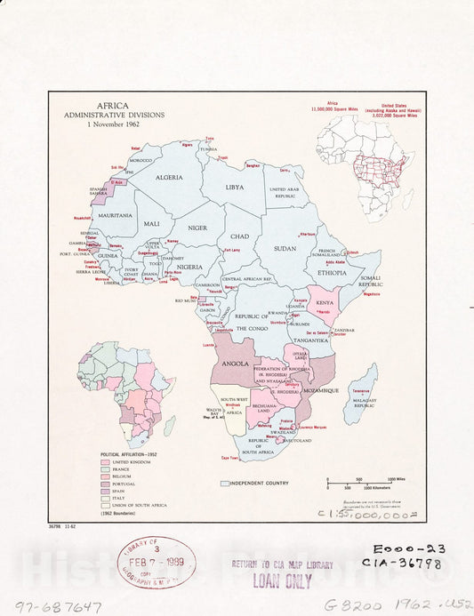 Historic 1962 Map - Africa, Administrative divisions, 1 November 1962.