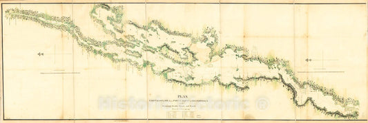 Historic 1779 Map - Plan, Lake Champlain from Fort St. John's to Ticonderoga, with The soundings, Rocks, Shoals, and Sands, surveyed in The Years 1778, 1779.