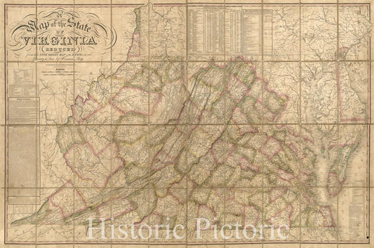 Historic 1827 Map - A map of The State of Virginia : Reduced from The Nine Sheet map of The State in Conformity to Law
