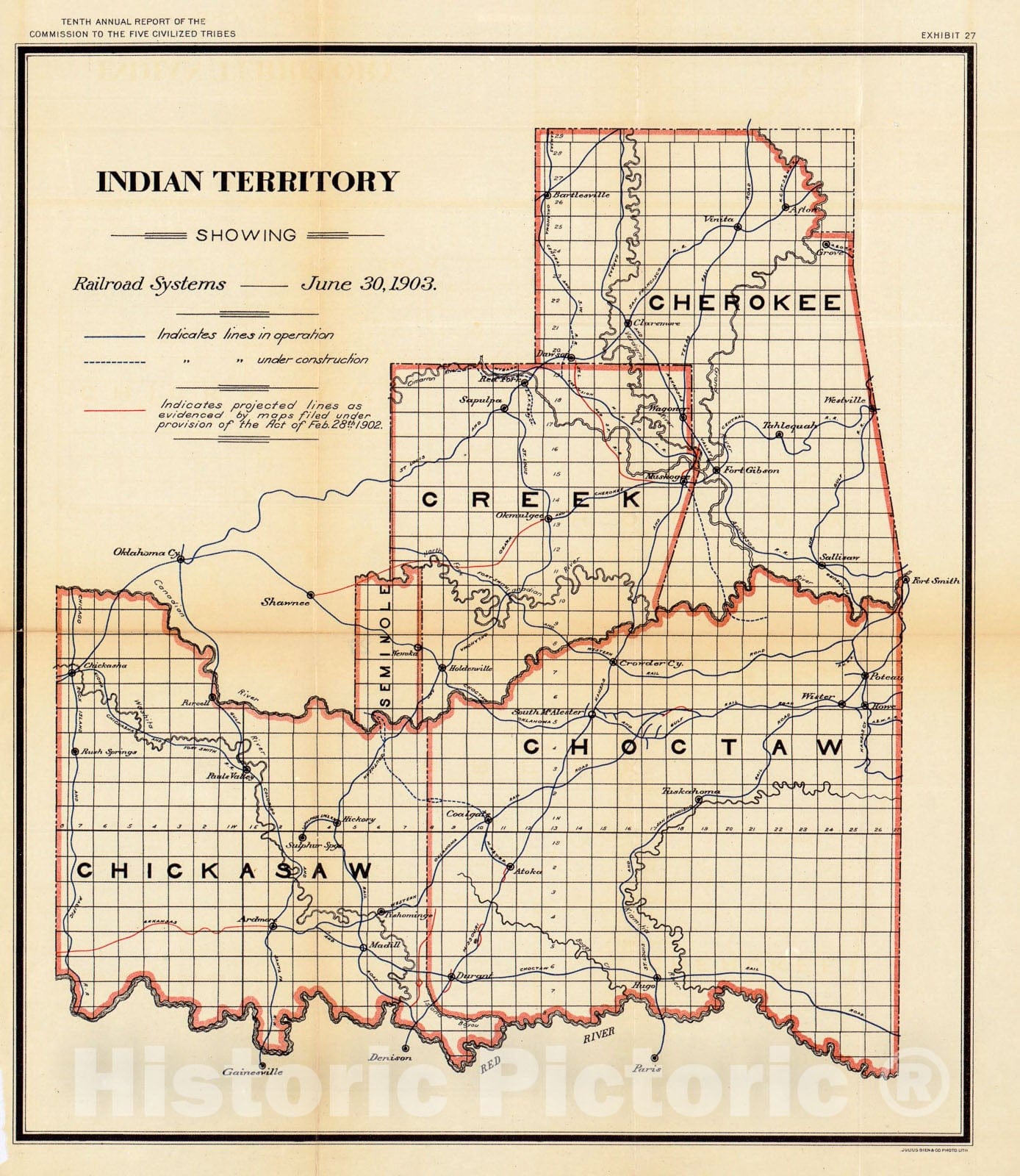 Historic 1903 Map - Indian Territory Showing Railroad Systems, June 30, 1903.