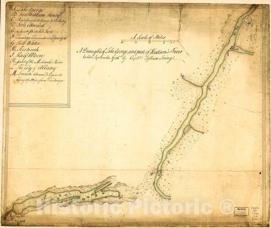 Historic 1756 Map - A Draught of Lake George, and Part of Hudson's River Taken September 1756