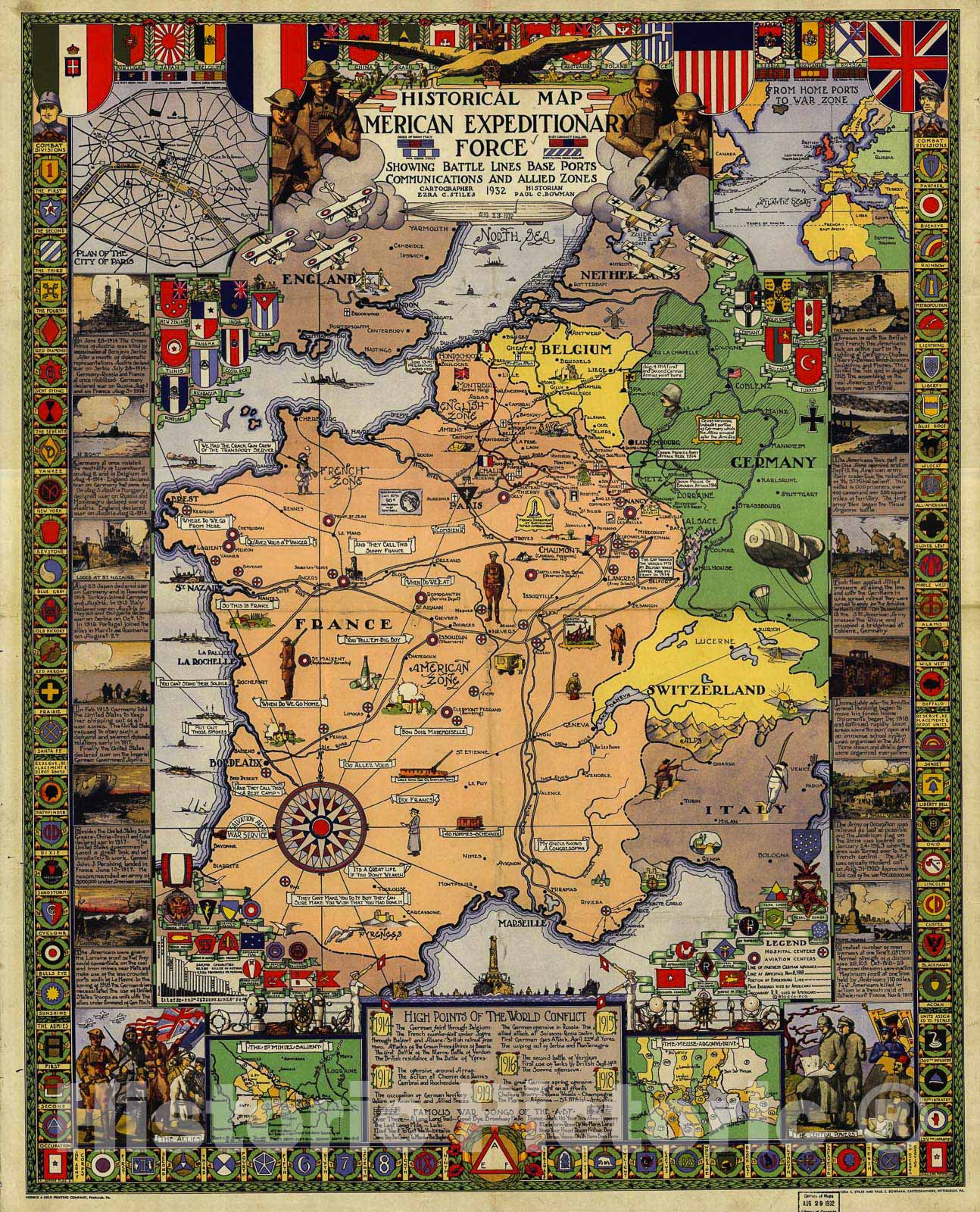 Historic 1932 Map - Historical map American Expeditionary Force