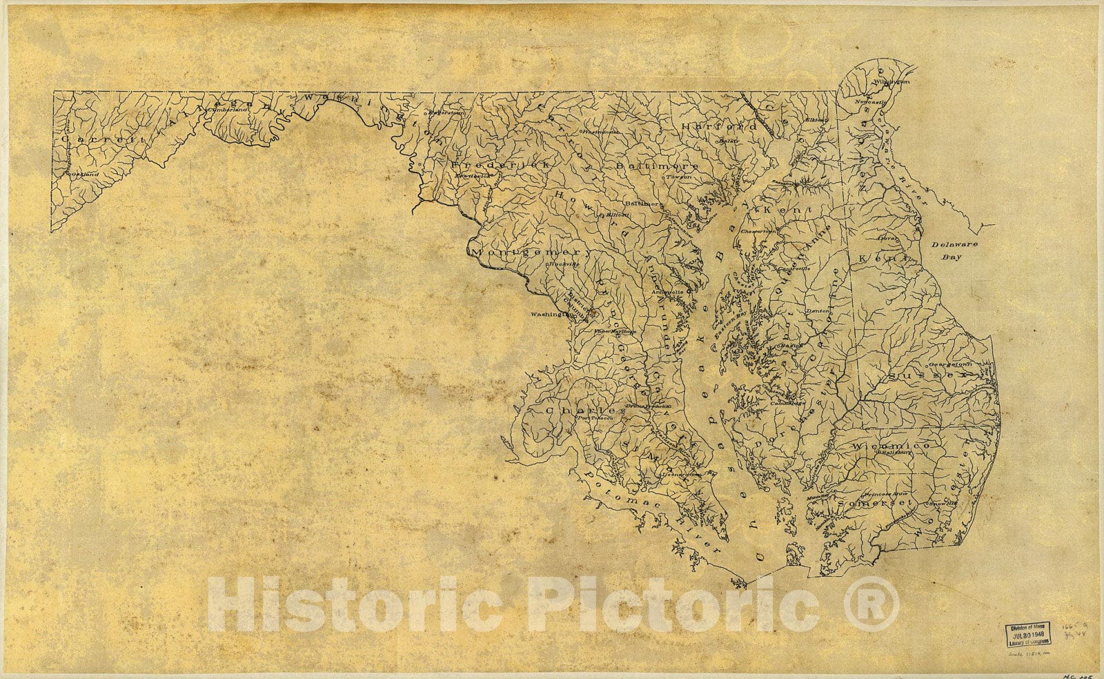 Historic 1893 Map - Base map of Maryland